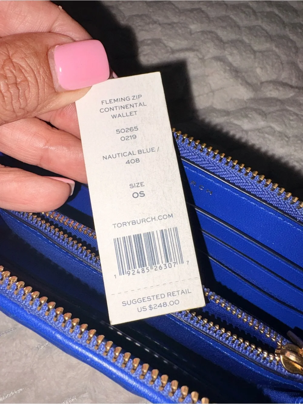 Tory Burch Quilted Zip wallet in Royal Blue EUC